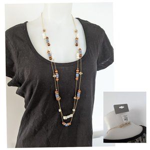 3/20$ NWT Long Golden Necklace W/ Beans Navy Style